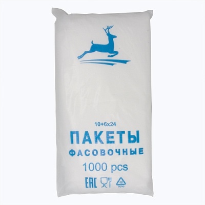 Пакет фасовочный ПНД 10+6x24см (6) 1000шт в пластах (х1/10) [упаковка]